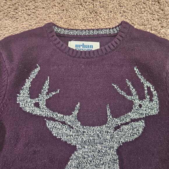 Urban Pipeline Sweater Mens Medium Purple Crewneck Pullover Deer Head Cotton - Picture 5 of 12